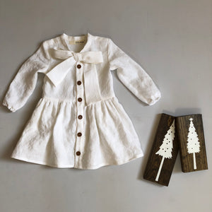 Girls Linen Shirt Dress with Bow Tie Neck