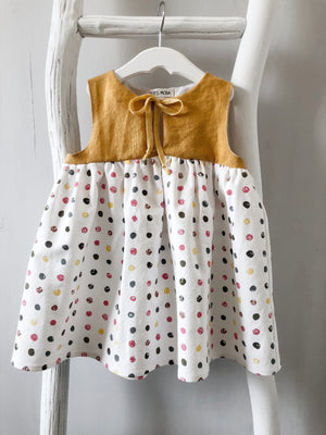 Mustard Polka Dot Dress - 2T - ready to ship