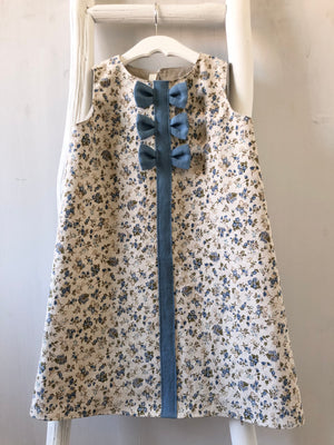 Blue Floral Party Dress - 5T - ready to ship