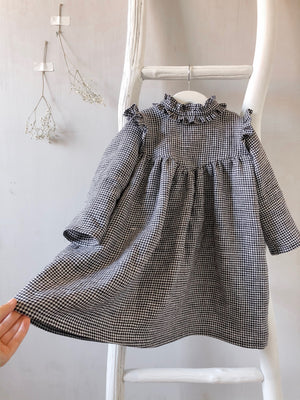 Ruffle Neck Linen Dress