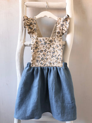 Blue Floral Pinafore - 4T - ready to ship