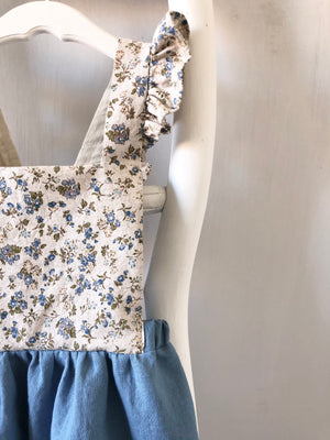 Blue Floral Pinafore - 4T - ready to ship