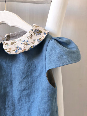 Blue Floral Peter Pan Collar Top - 3T - ready to ship