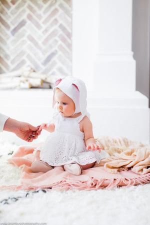 White Bunny Ears Bonnet